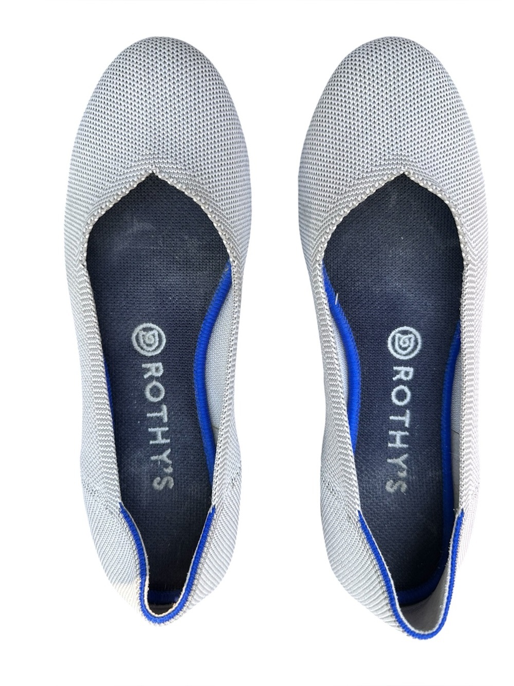Rothy's Gray Knit Ballet Flats with Blue Trim. size 8